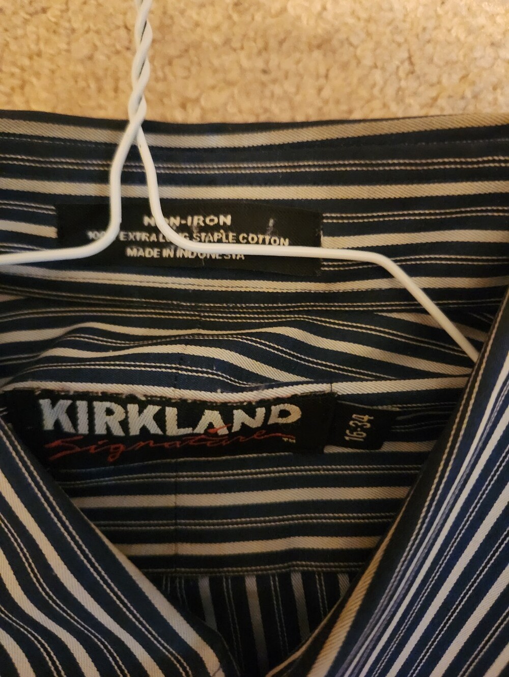 Kirkland Signature Navy and White Striped Button-Down Shirt - Picture 2 of 4